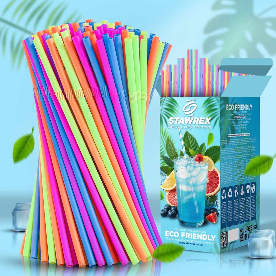 Colourful Biodegradable Straws - Pack of 200